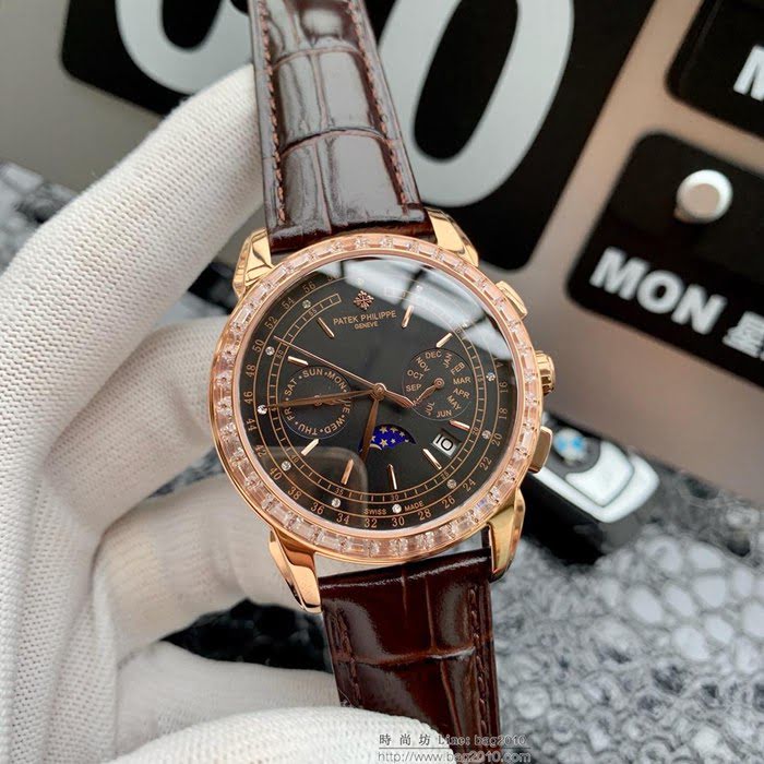 百達翡麗PATEK PHILPPE 2019新款 進口9100多功能機芯 超強防水 小牛皮錶帶 高端男士腕表  wssb3520